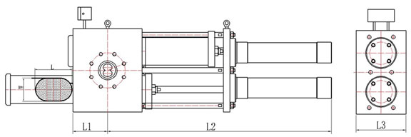 double piston hydraulic screen changer with elipse screens drawing